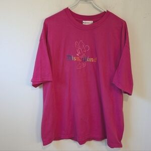 Vintage Disney Disneyland Pink Embroidered Minnie Mouse T Shirt Size XL